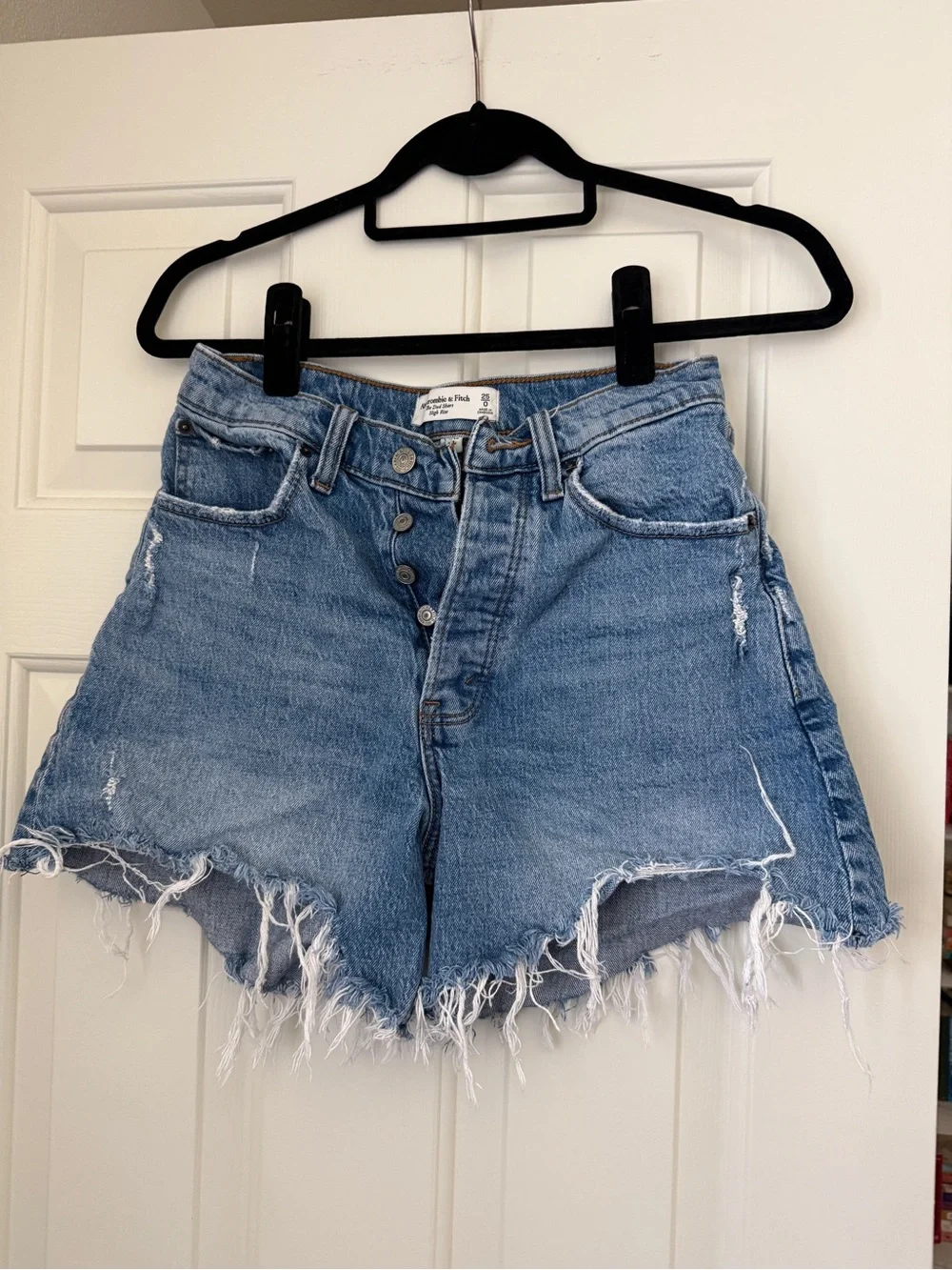 Abercrombie & Fitch Light Wash Distressed The Dad Short High-Rise Jean Shorts